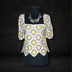 Week & Crochet Top Daisy Floral Cottagecore Multicolor S/M
